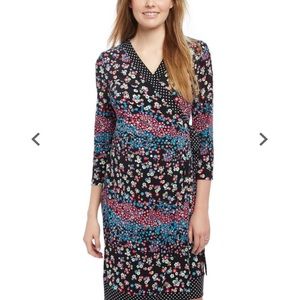Mixed Print Maternity Wrap Dress